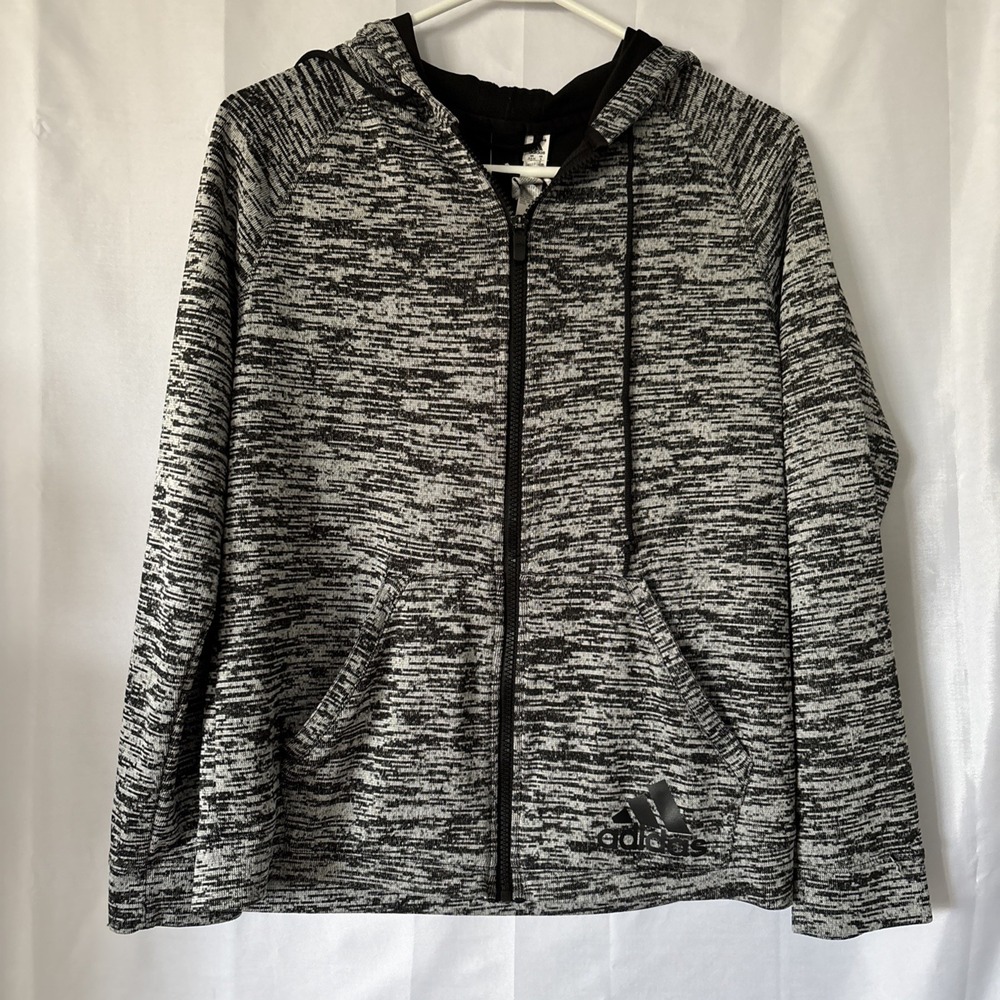 Adidas‎ Activewear Running Hood Fleece Jacket Womens Size S Grey/black